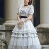 White Jacquard Butterfly Embroidered Elegant Square Neck Multi-Layer Lace Hem Classic Lolita Short Sleeve Dress -MIMY Lolita Shop 3 500x672 624