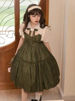 Love And Poetry Series Elegant Daily Fake Two Piece Puff Sleeve Stand Collar Cutout Design Classic Lolita Short Sleeve Dress -MIMY Lolita Shop 3 500x672 627