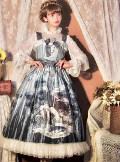 Eco's Voice Series Retro Palace Tea Party Myth Messenger Printing Ribbon Belt Classic Lolita Sleeveless Dress -MIMY Lolita Shop 3 500x672 632