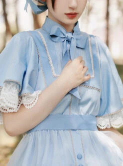 Iris Flower Series OP Butterfly Sleeve Embroidery Blue Classic Lolita Short Sleeve Dress -MIMY Lolita Shop 3 500x672 641