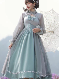 Gray Blue Chiffon Elegant JSK Classic Lolita High Waist Long Style Dress -MIMY Lolita Shop 3 500x672 648