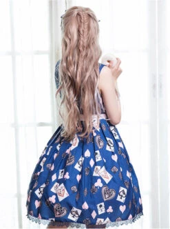 Dark Blue Chiffon Poker Printing Classic Lolita Sling Dress -MIMY Lolita Shop 3 500x672 657