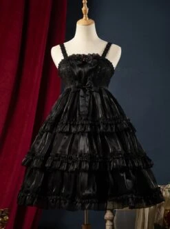 Star Yarn Love Song Series JSK Pure Color Three Stage Cake Hem Oversized Bowknot Trailing Classic Lolita Sleeveless Dress -MIMY Lolita Shop 3 500x672 676