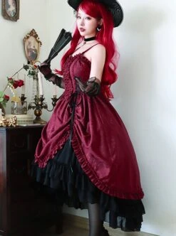 Retro Classical Elegant Wine Red Jacquard Fabric Binding Band Design Gothic Lolita Sleeveless Dress -MIMY Lolita Shop 3 500x672 68