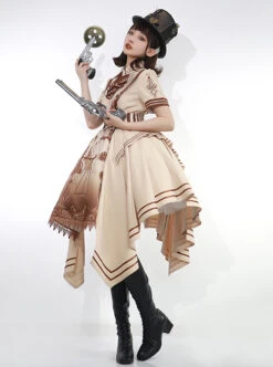 Libra Series OP British Style Solid Color Libra Graphic Printing Irregular Hem Design Classic Lolita Short Sleeve Dress Set -MIMY Lolita Shop 3 500x672 707