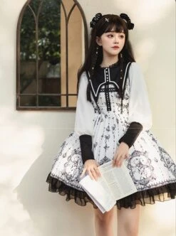 Personality Pointed Teeth Collar Design Leg Of Lamb Sleeve Butterfly Magic Print Black White Gothic Lolita Long-Sleeved Dress 11 Personality Pointed Teeth Collar Design Leg Of Lamb Sleeve Butterfly Magic Print Black White Gothic Lolita Long-Sleeved Dress -MIMY Lolita Shop 3 500x672 71