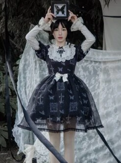 Lace Stitching Round Neck Butterfly Embroidery Cute Puff Sleeve Butterfly Print Daily Simple Gothic Lolita Short Sleeve Dress 10 Lace Stitching Round Neck Butterfly Embroidery Cute Puff Sleeve Butterfly Print Daily Simple Gothic Lolita Short Sleeve Dress -MIMY Lolita Shop 3 500x672 73