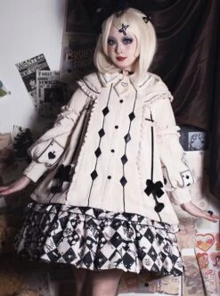 Checkerboard Grid Series Gothic Lolita Spring Plush Thermal Coat Print Sleeveless Dress Set -MIMY Lolita Shop 3 500x672 75