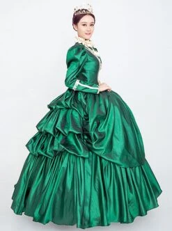 Dark Green Stand Collar Long Sleeve Fluffy Trailing Hem Retro Court Prom Lolita Dress -MIMY Lolita Shop 3 500x672 768