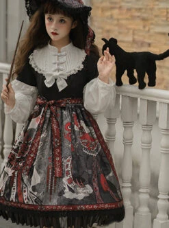 The Witch Image Series Lantern Sleeve OP Darkness Style Loli Halloween Gothic Lolita Long Sleeve Dress -MIMY Lolita Shop 3 500x672 78