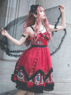 The Split Love Series Rose Gothic Lolita Red Sling Dress -MIMY Lolita Shop 3 500x672 79