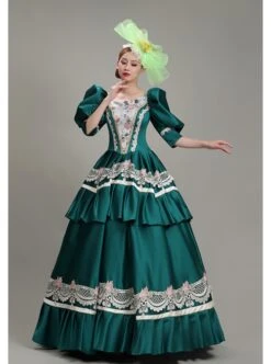 Dark Green Puff Mid-length Sleeve Lace Party Retro Court Lolita Prom Dress -MIMY Lolita Shop 3 500x672 804