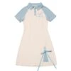College Style Butterfly Embroidery Polo Collar Color Matching Dress Slim Waist Slim School Lolita Dress