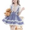 Summer Sea Salt Series College Navy Collar Ruffle Puff Sleeve Blue White Bunny Ears Ribbon Bowknot School Lolita Dress -MIMY Lolita Shop 3 500x672 854