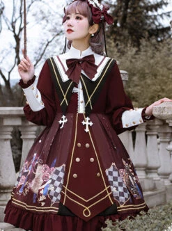 Immortal Bottle Series OP Retro School Lolita Long Sleeve Dress -MIMY Lolita Shop 3 500x672 856