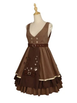 Kitten Detective Series Brown Open Front Retro School Lolita Sleeveless Dress -MIMY Lolita Shop 3 500x672 857