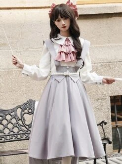 Marsha College Series Pink Gray Cute Sweet School Lolita Fake Two Pieces Long Sleeves Suspender Dress -MIMY Lolita Shop 3 500x672 862
