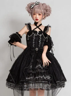 Night Elf Series JSK Black Lace Retro Elegant Gothic Lolita Sling Dress -MIMY Lolita Shop 3 500x672 9