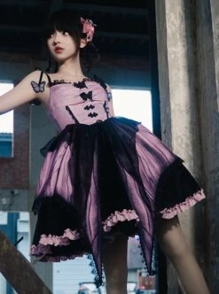 Gothic Style Stereoscopic Butterfly Embroidery Chiffon Tie-Dye Printing Lace Butterfly Decoration Irregular Hem Gothic Lolita Sleeveless Dress -MIMY Lolita Shop 3 500x672 98