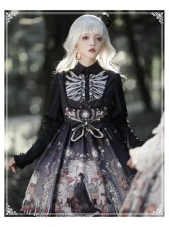 Black Fairy Tale Series JSK Darkness Printing Retro Gothic Lolita Sling Dress -MIMY Lolita Shop 4 500x672 109