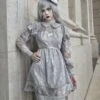 Rose Funeral Series White Gothic Lolita Dirty Dyed Jacquard Cute Doll Collar Long Sleeve Dress -MIMY Lolita Shop 4 500x672 11