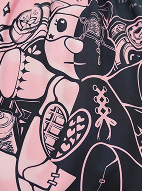 Sweet Cool Style Stand Collar PU Long-Sleeved Short Coat Black Powder Color Matching Bear Doll Print Gothic Lolita Sleeveless Dress Set 3 Sweet Cool Style Stand Collar PU Long-Sleeved Short Coat Black Powder Color Matching Bear Doll Print Gothic Lolita Sleeveless Dress Set