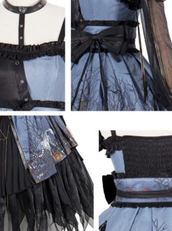 Decaying Forest Series JSK Blue Darkness Retro Gothic Lolita Sling Dress -MIMY Lolita Shop 4 500x672 111