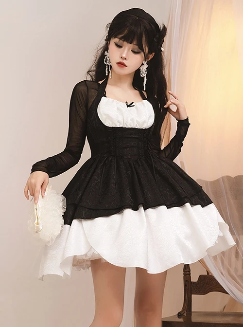 Swan Dirge Series Elegant Jacquard Lace-Up Halterneck Petal Hem Design Gothic Lolita Sleeveless Dress 3 Swan Dirge Series Elegant Jacquard Lace-Up Halterneck Petal Hem Design Gothic Lolita Sleeveless Dress