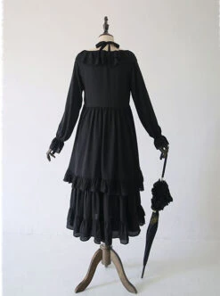 Pure Black Ruffles Gothic Lolita Long Sleeves Dress -MIMY Lolita Shop 4 500x672 13