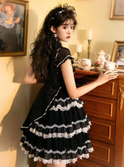 Damask Series OP Chinese Style Black Short Cheongsam Retro Elegant Gothic Lolita Short Sleeve Dress -MIMY Lolita Shop 4 500x672 142