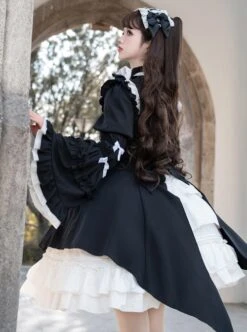 Contract Phantom Night Stone Series Gothic Girl Court Style Black White Detachable Sleeves Gothic Lolita Short-Sleeved Dress -MIMY Lolita Shop 4 500x672 144