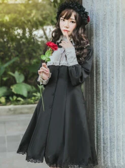 Little Stand Collar Concise Gothic Lolita Long Sleeve Dress -MIMY Lolita Shop 4 500x672 152