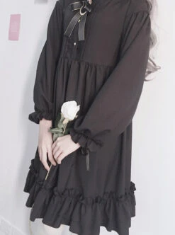 The Castle Under The Moonlight Pure Black Gothic Lolita Long Sleeve Dress -MIMY Lolita Shop 4 500x672 153