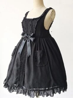 Black Lace Jacquard Cotton Cotton Material Waisted Doll Dress -MIMY Lolita Shop 4 500x672 156