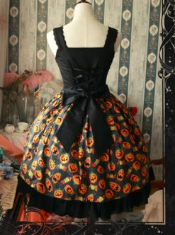 Magic Tea Party Halloween Pumpkin Head Printing Gothic Lolita Sling Dress -MIMY Lolita Shop 4 500x672 159