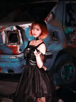 Ember Series Black Sexy Chest Love Hollow Lace-Up Slim Fit Irregular Hem Gothic Lolita Sleeveless Dress -MIMY Lolita Shop 4 500x672 16