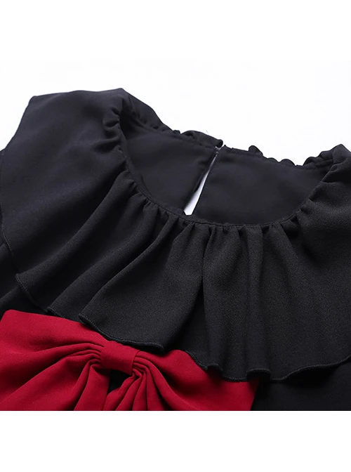 Black Bind Strap Bowknot Gothic Lolita Long Sleeve Dress 9 Black Bind Strap Bowknot Gothic Lolita Long Sleeve Dress - Image 7