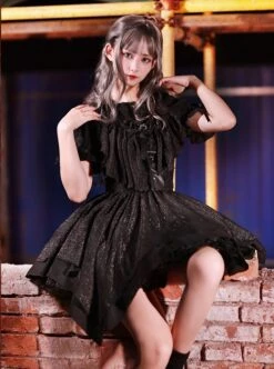Undead Serenade Series Black Irregular Hem Design Detachable Short Shawl Gothic Lolita Sleeveless Dress -MIMY Lolita Shop 4 500x672 175