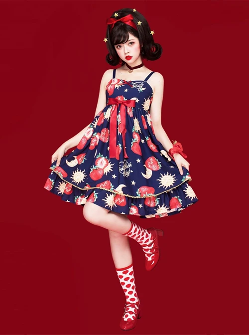 Strawberries Floating In The Universe Series High Waist Version Sweet Lolita Sleeveless Dress 7 Strawberries Floating In The Universe Series High Waist Version Sweet Lolita Sleeveless Dress - Image 5