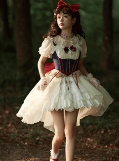 Fairy Tale Overture Series Snow White Princess Fishbone Girdle Large Tail Slim Fit Sweet Lolita Sleeveless Dress JSK -MIMY Lolita Shop 4 500x672 187