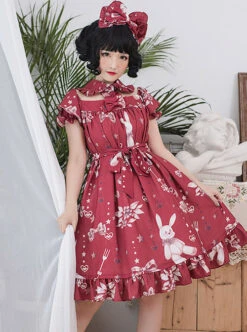 Magic Tea Party Chocolate Rabbit Series OP Lapel Sweet Lolita Short Sleeve Dress -MIMY Lolita Shop 4 500x672 189
