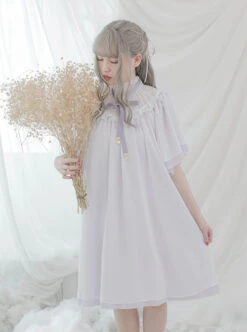 Stand Collar Seashell Sleeves Loose Sweet Lolita Dress -MIMY Lolita Shop 4 500x672 196