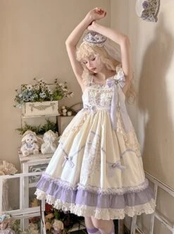 Cute Princess Printed Bowknot Decorated Lace Ruffled Big Hem Sweet Lolita Sleeveless Dress -MIMY Lolita Shop 4 500x672 199