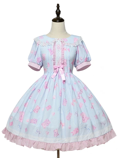 Jelly Bear Series OP Cute Printing Sweet Lolita Short Sleeve Dress 3 Jelly Bear Series OP Cute Printing Sweet Lolita Short Sleeve Dress