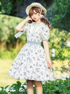 Pastoral Style Blueberry Print Detachable Apron Cute Puff Sleeve Sweet Lolita Short Sleeve Dress Set -MIMY Lolita Shop 4 500x672 204
