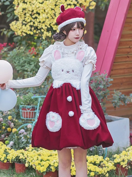 Rabbit Tuan Tuan Series Solid Color Plush Rabbit Cute Doll Autumn Winter Flower Bud Strap Skirt Sweet Lolita Sleeveless Dress 3 Rabbit Tuan Tuan Series Solid Color Plush Rabbit Cute Doll Autumn Winter Flower Bud Strap Skirt Sweet Lolita Sleeveless Dress