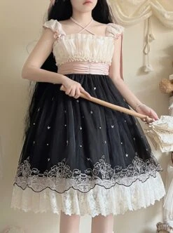 Elegant Sweet Daily Lace Pleats Embroidered Hem Pearls Love Decoration Sweet Lolita Sleeveless Dress -MIMY Lolita Shop 4 500x672 218