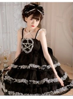 Dumeisha's Star Wish Series JSK Cute Black Bowknot Ruffles Three-stage Hem Suspender Skirt Sweet Lolita Dress -MIMY Lolita Shop 4 500x672 221