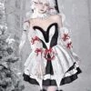 Winter Carol Series Gothic Christmas Plush V-Neck Tube Top Design Sharp Corner Hem Plush Ball Decoration Gothic Lolita Sleeveless Dress Set