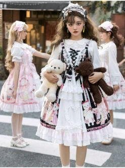 Cats Tea Party Series JSK Cute Cat Printing Sweet Lolita Sling Dress -MIMY Lolita Shop 4 500x672 240